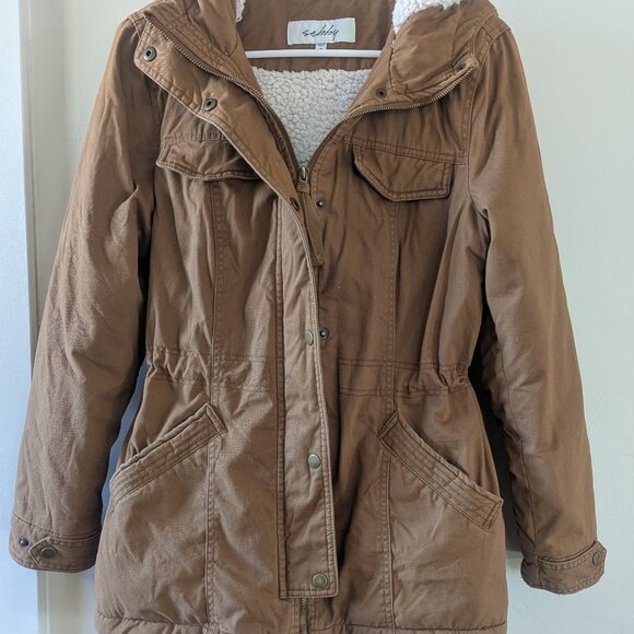 Sebby Jackets & Blazers - Brown Canvas Sherpa Lined Utility Jacket